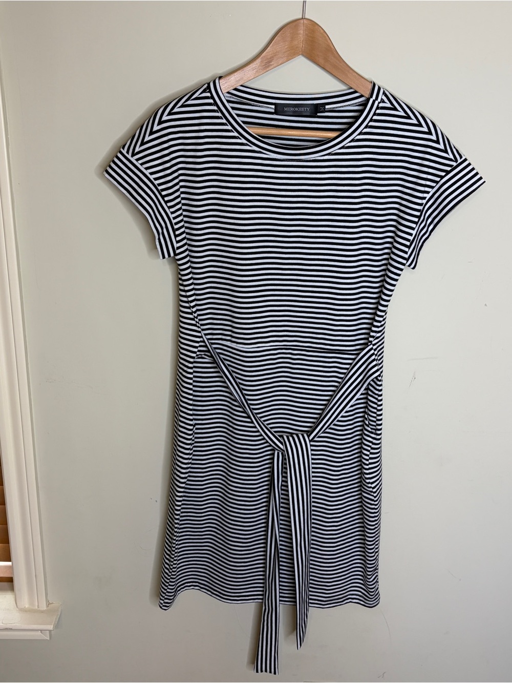 Merokeety Striped Belted Shift Dress Size Medium